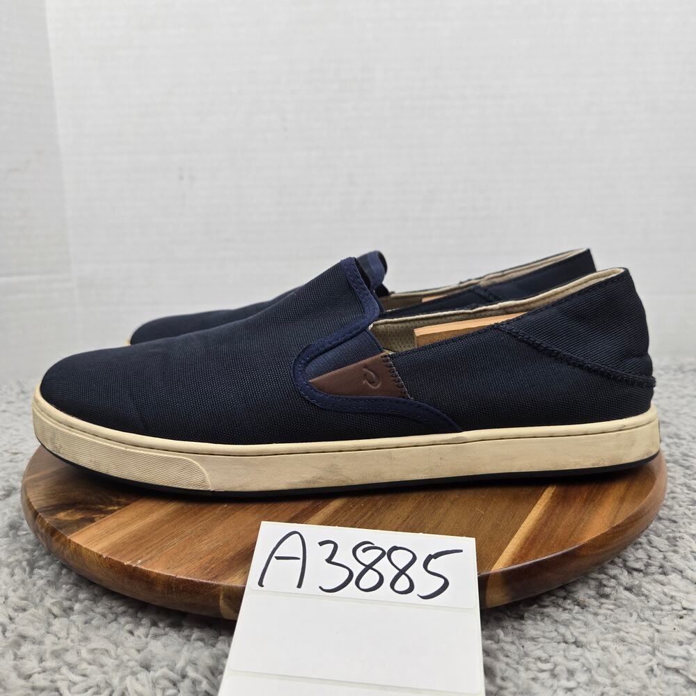 Olukai Mens 12M Kahu Navy Canvas Slip On Casual Lifestyle Daily Comfort Sneaker